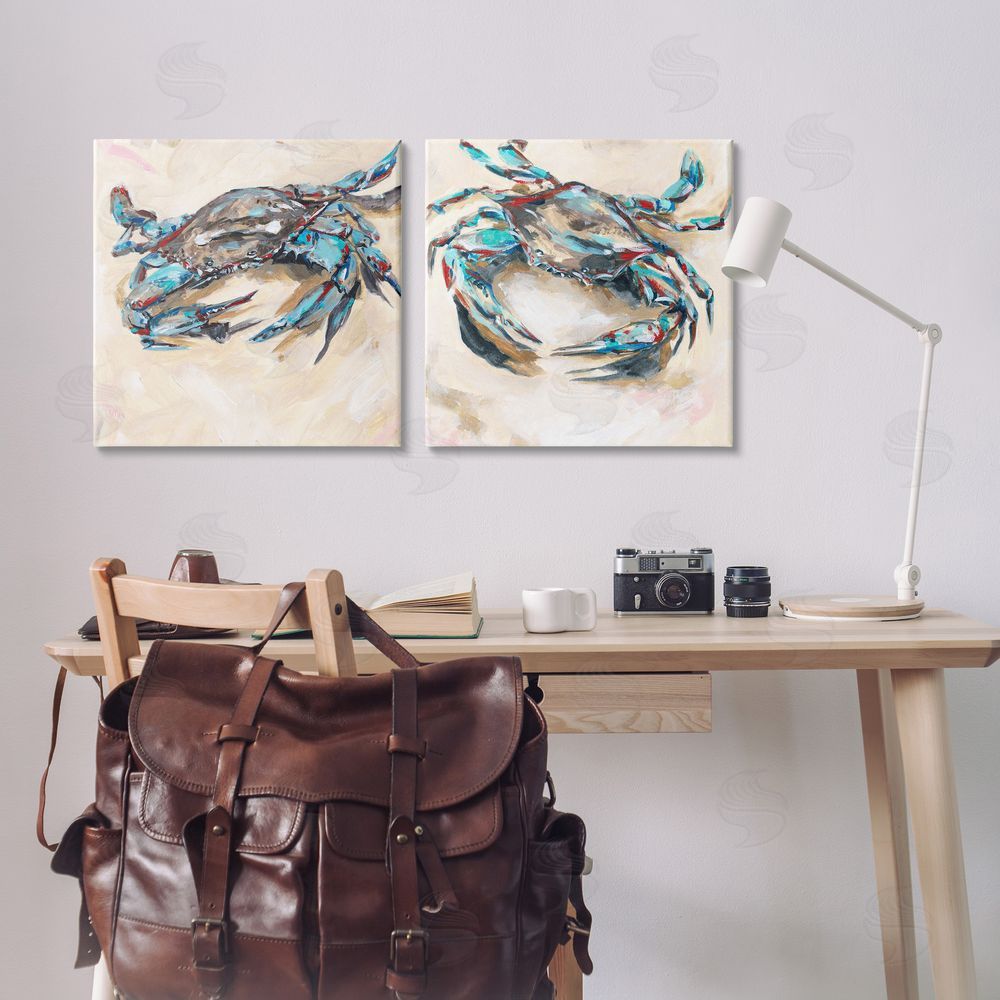 Melissa Wang Blue Crabs on Sand Canvas Wall Art Print in Room