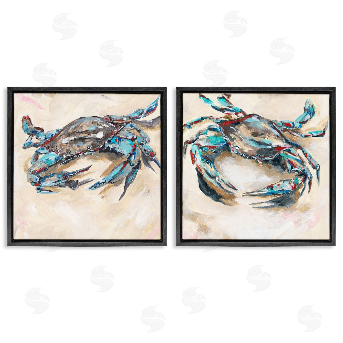Melissa Wang Blue Crabs on Sand Black Floating Frame Canvas Wall Art Print