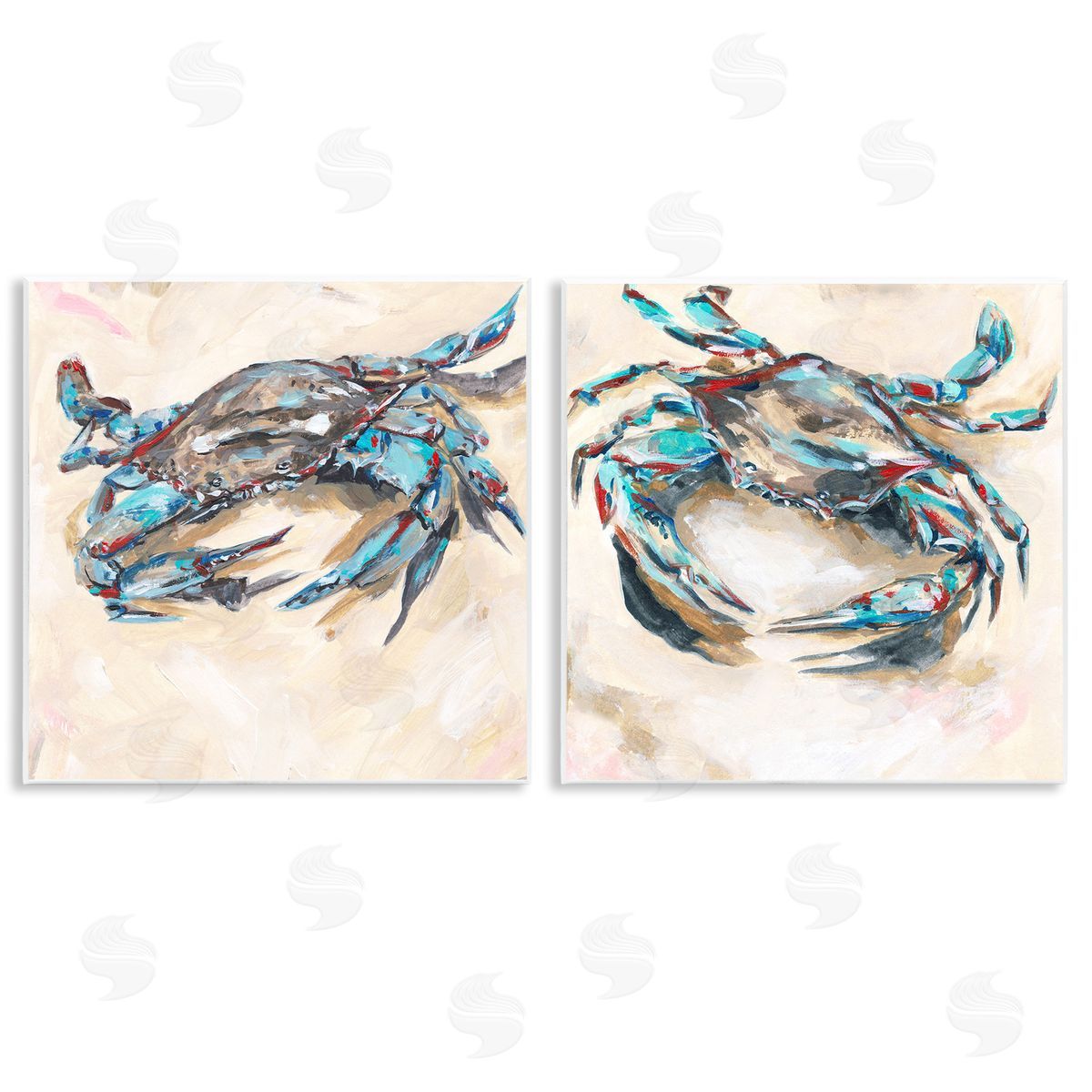 Melissa Wang Blue Crabs on Sand Wooden Wall Plaque Art Print
