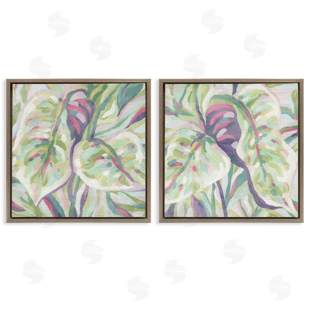 June Erica Vess Tropical Fronds Pattern Brown Floating Frame Canvas Wall Art Print