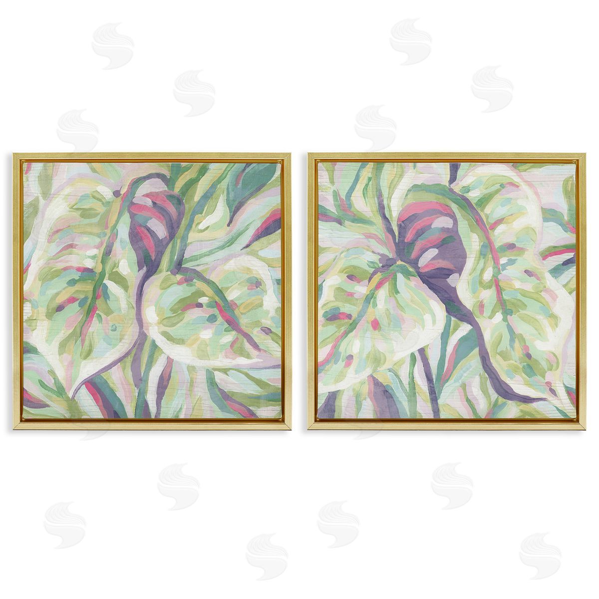 June Erica Vess Tropical Fronds Pattern Gold Floating Frame Canvas Wall Art Print