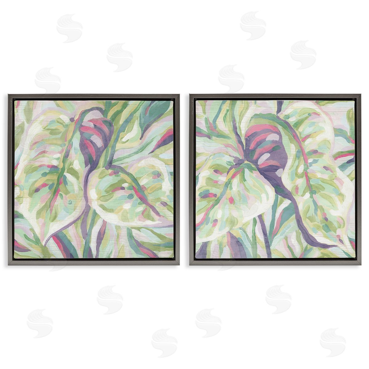 June Erica Vess Tropical Fronds Pattern Gray Floating Frame Canvas Wall Art Print