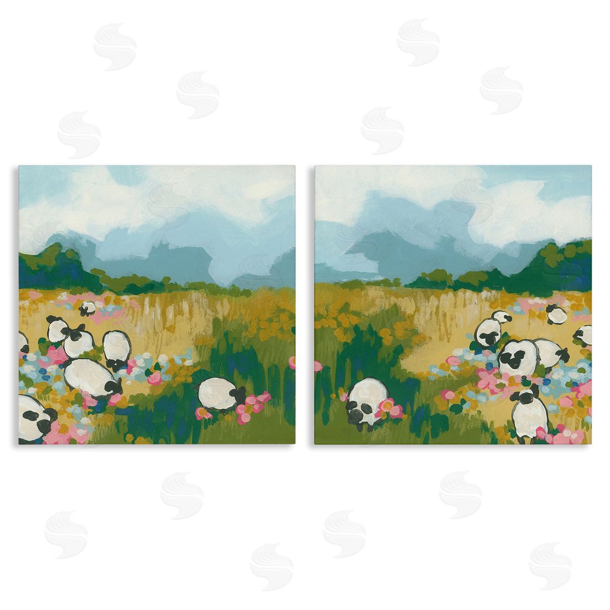June Erica Vess Scattered Sheep in Field Canvas Wall Art Print