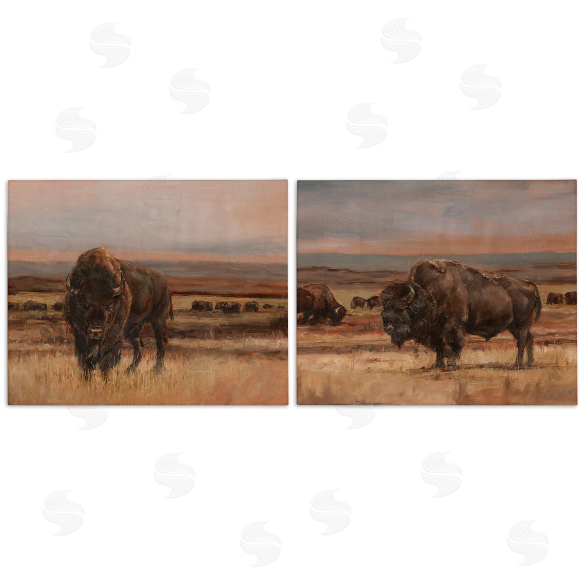 Ethan Harper Scattered Bison & Farmland Canvas Wall Art Print