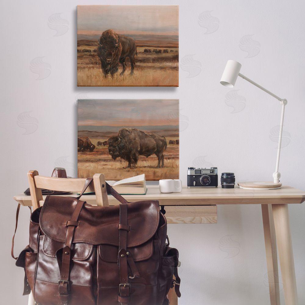 Ethan Harper Scattered Bison & Farmland Canvas Wall Art Print in Room