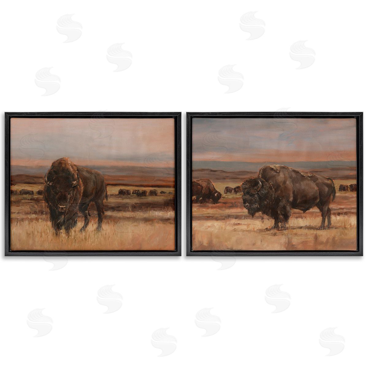 Ethan Harper Scattered Bison & Farmland Black Floating Frame Canvas Wall Art Print