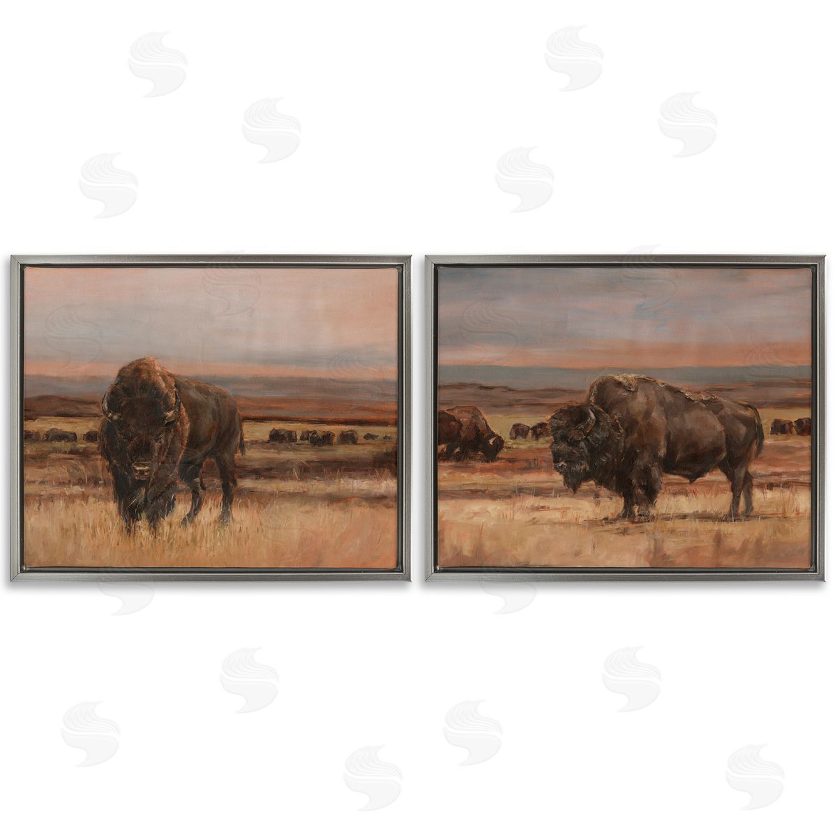 Ethan Harper Scattered Bison & Farmland Gray Floating Frame Canvas Wall Art Print