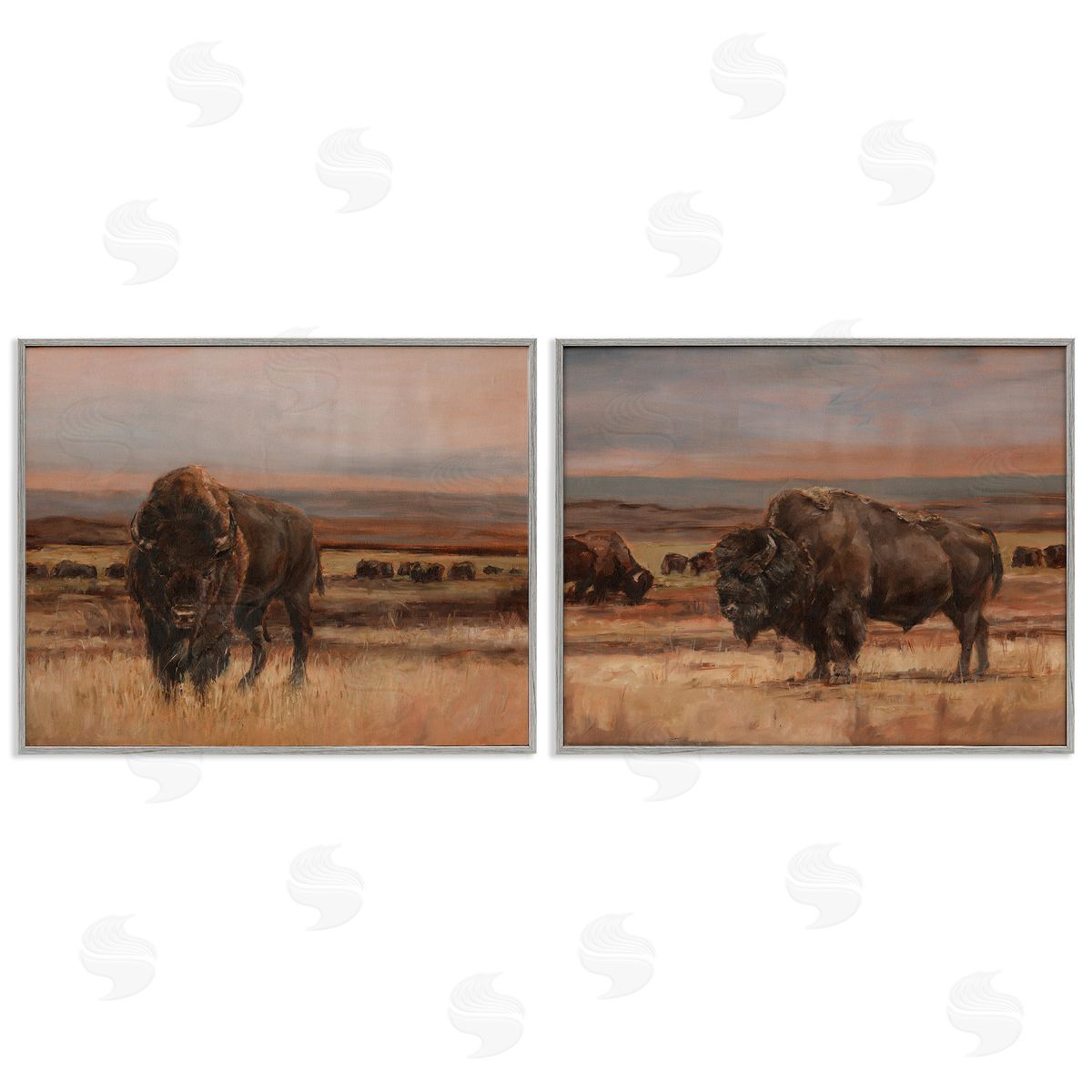 Ethan Harper Scattered Bison & Farmland Gray Framed Giclee Wall Art Print
