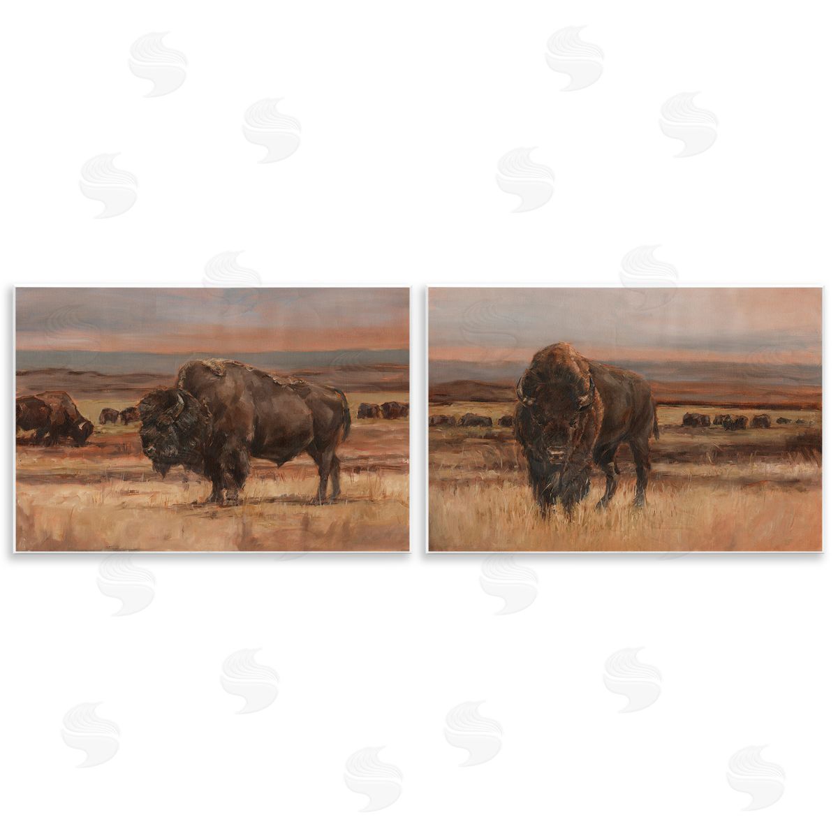 Ethan Harper Scattered Bison & Farmland Wooden Wall Plaque Art Print