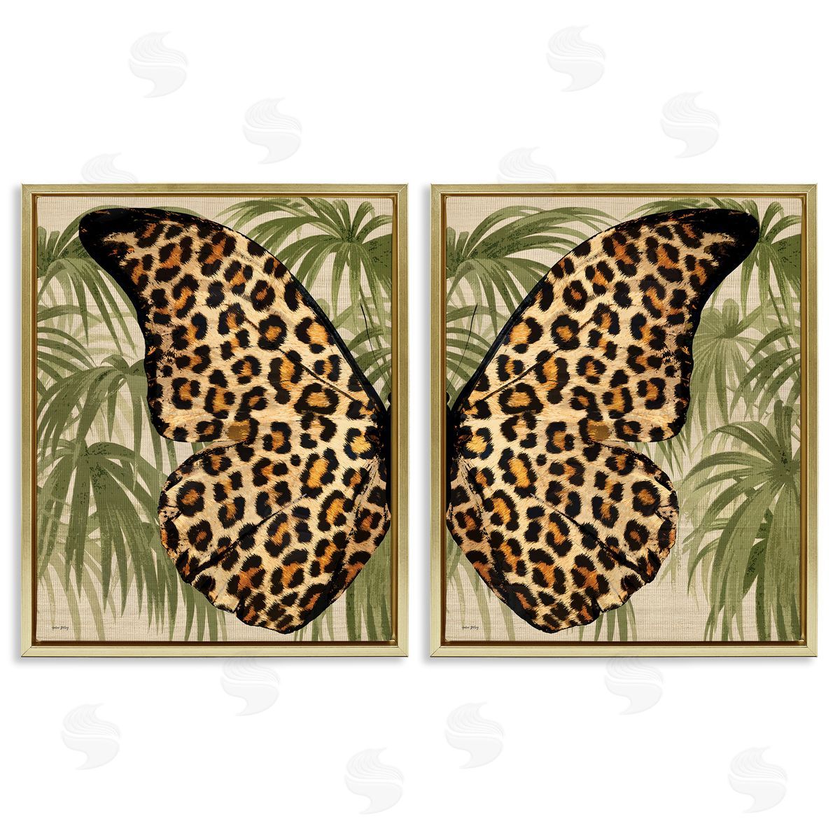 Amber Sterling Cheetah Butterfly Wings Gold Floating Frame Canvas Wall Art Print