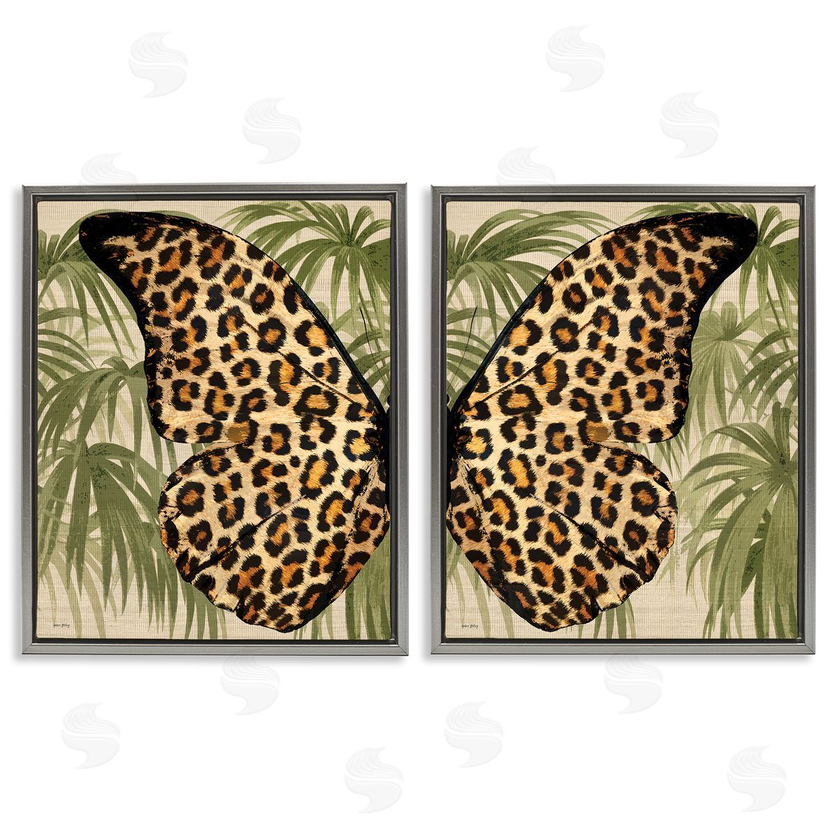 Amber Sterling Cheetah Butterfly Wings Gray Floating Frame Canvas Wall Art Print