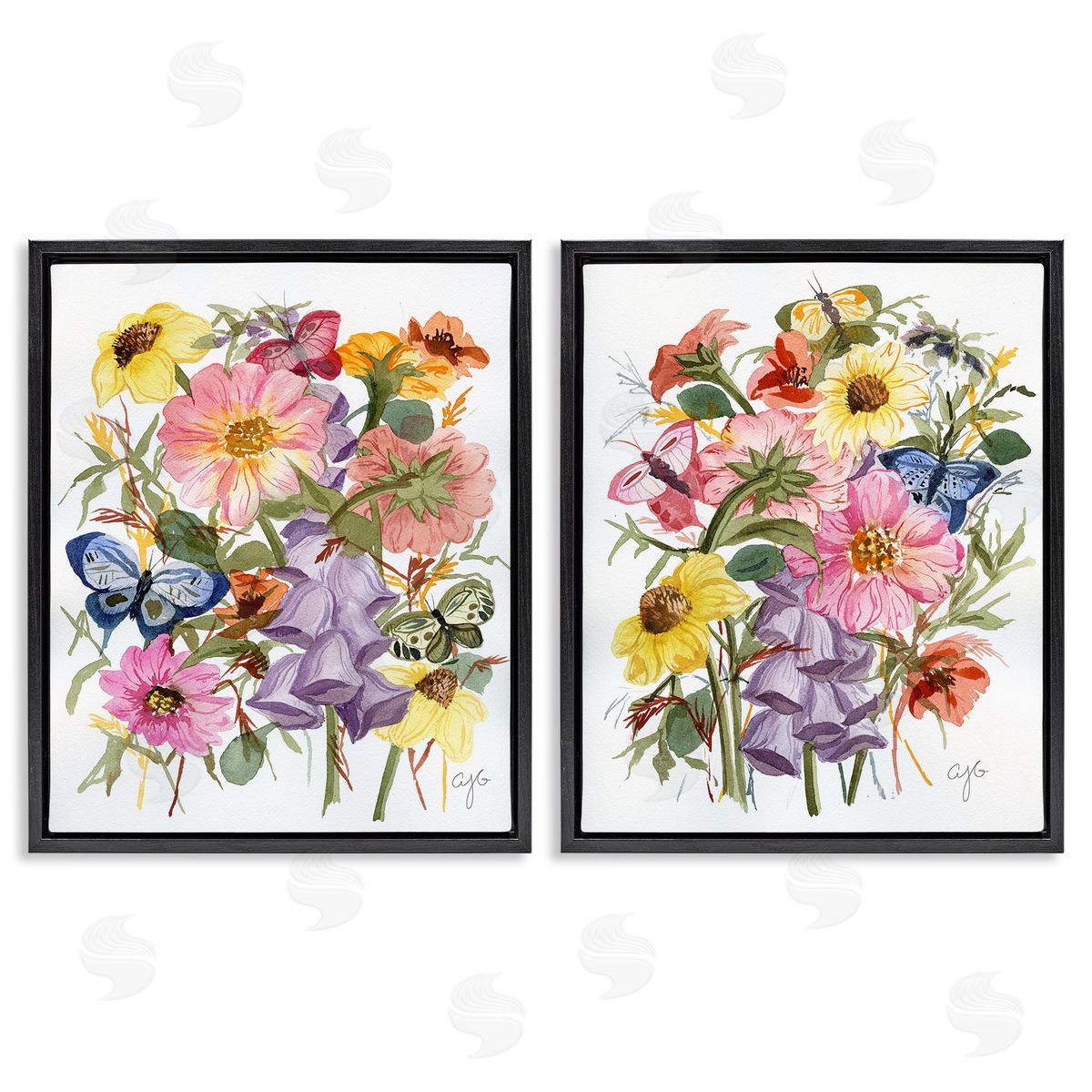 Alexandria Gilbert Kincaid Traditional Butterflies & Florals Black Floating Frame Canvas Wall Art Print