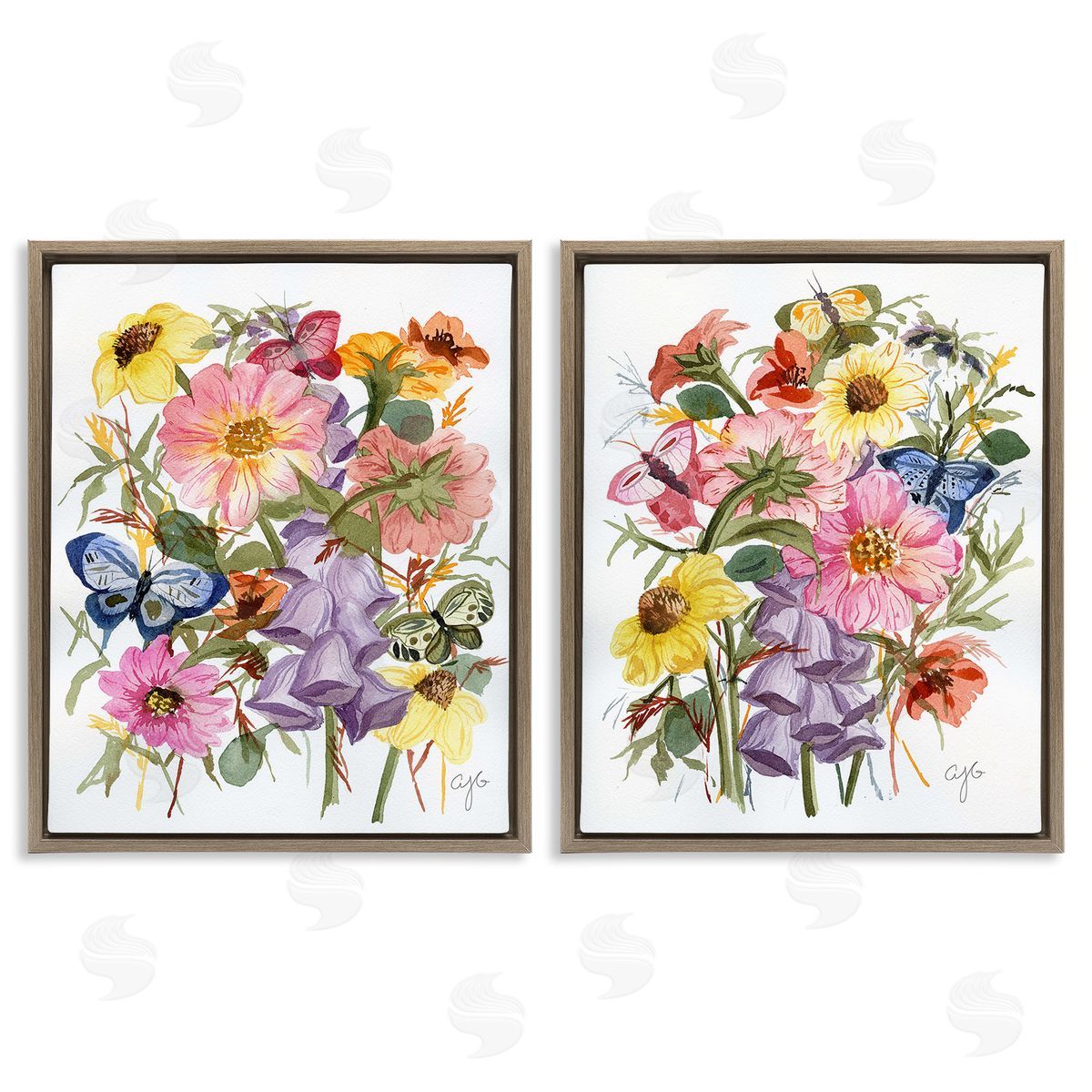 Alexandria Gilbert Kincaid Traditional Butterflies & Florals Brown Floating Frame Canvas Wall Art Print