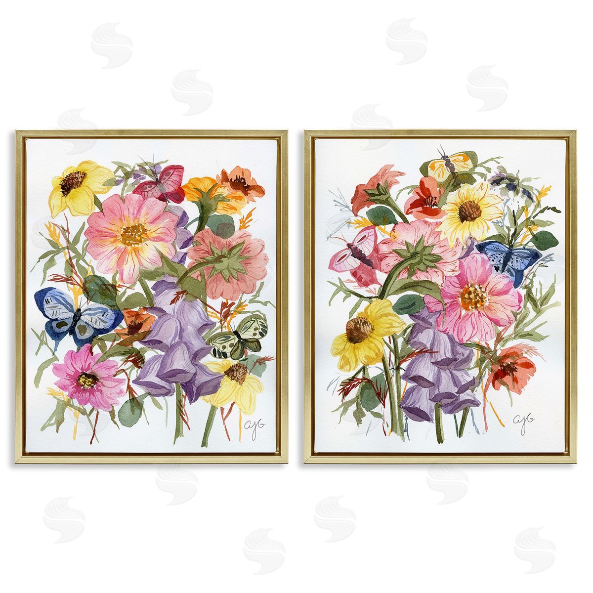 Alexandria Gilbert Kincaid Traditional Butterflies & Florals Gold Floating Frame Canvas Wall Art Print
