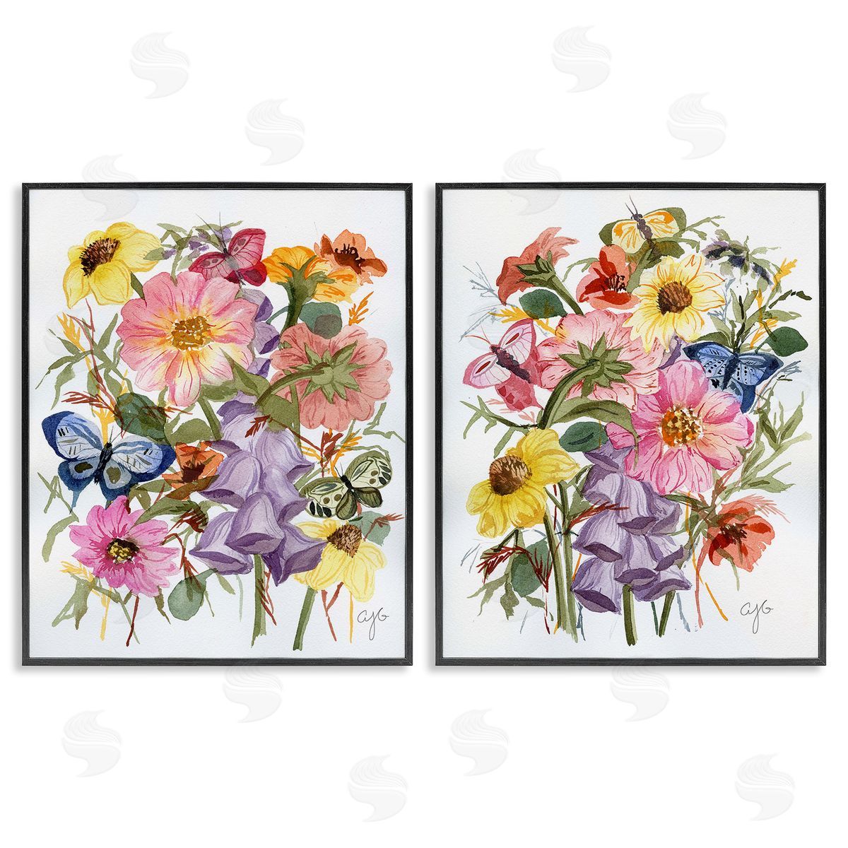 Alexandria Gilbert Kincaid Traditional Butterflies & Florals Black Framed Giclee Wall Art Print