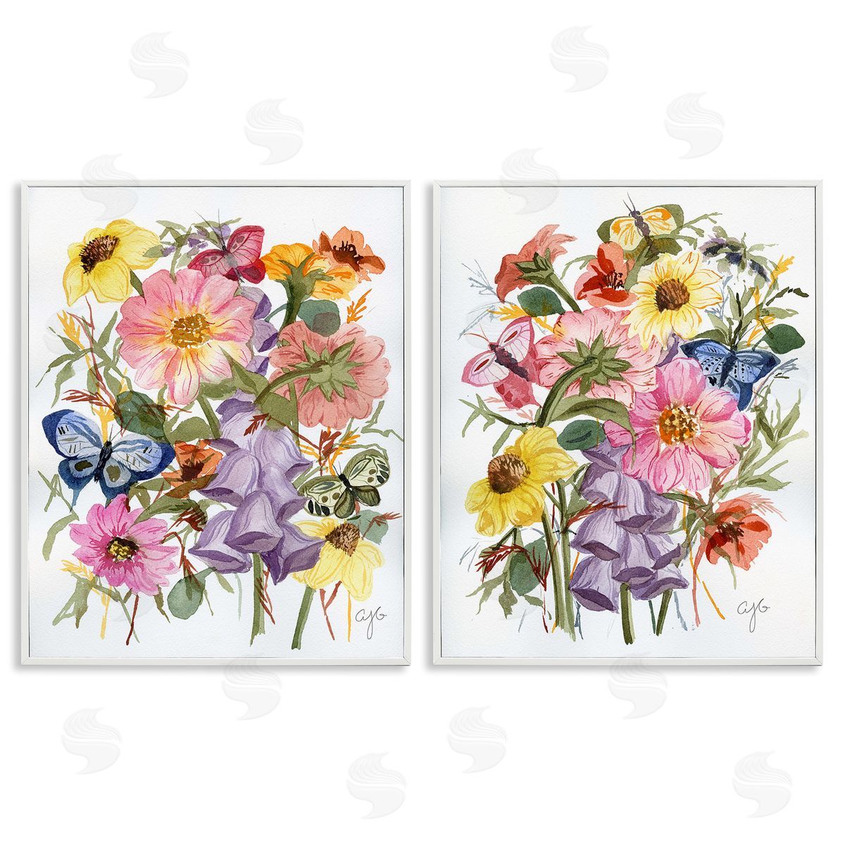 Alexandria Gilbert Kincaid Traditional Butterflies & Florals White Framed Giclee Wall Art Print