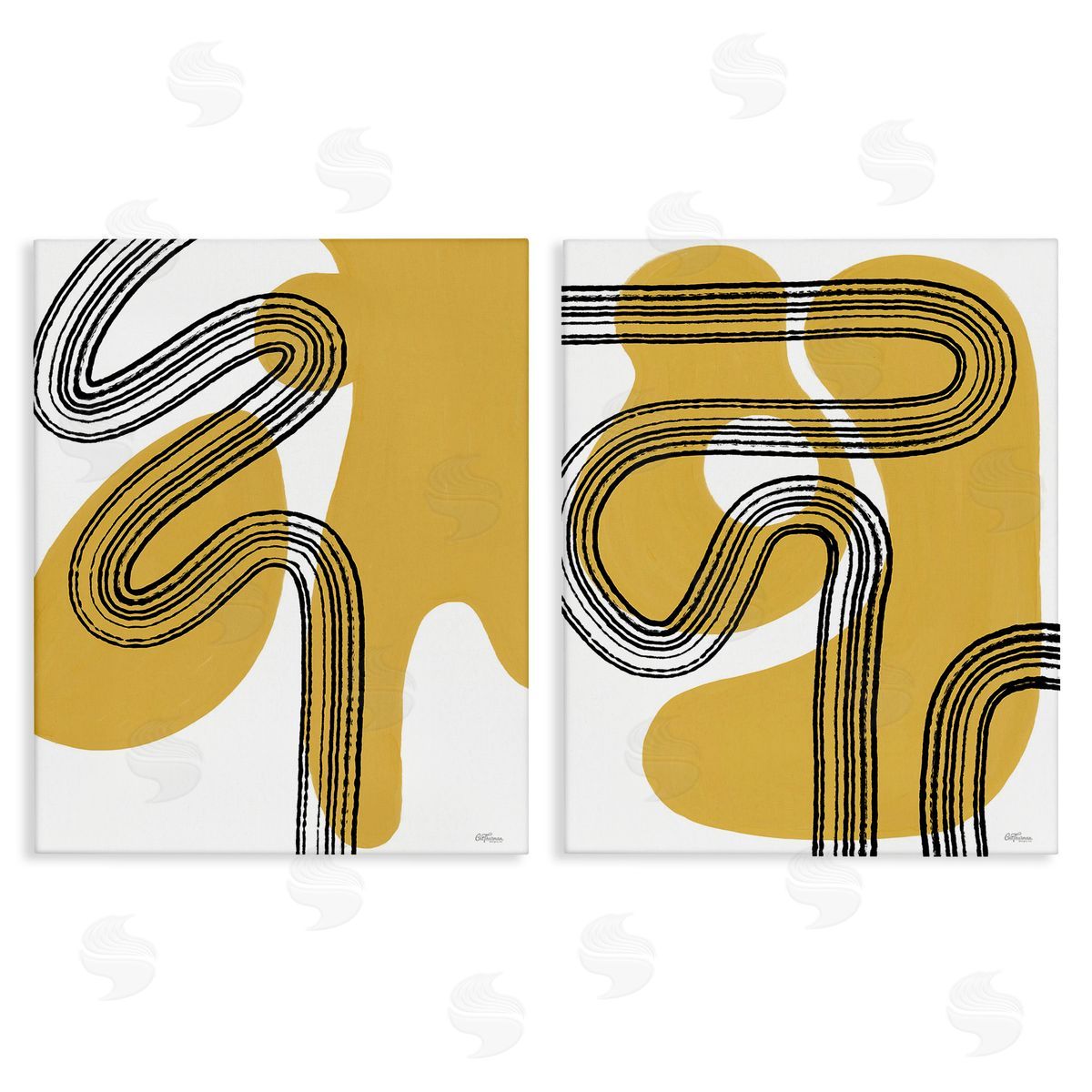 Cat Thurman Designs Wavy Lines Over Shapes Canvas Wall Art Print
