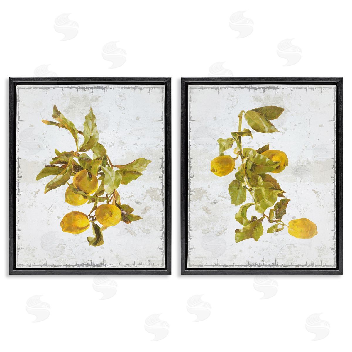 Graffitee Studios Rustic Lemons & Leaves Black Floating Frame Canvas Wall Art Print