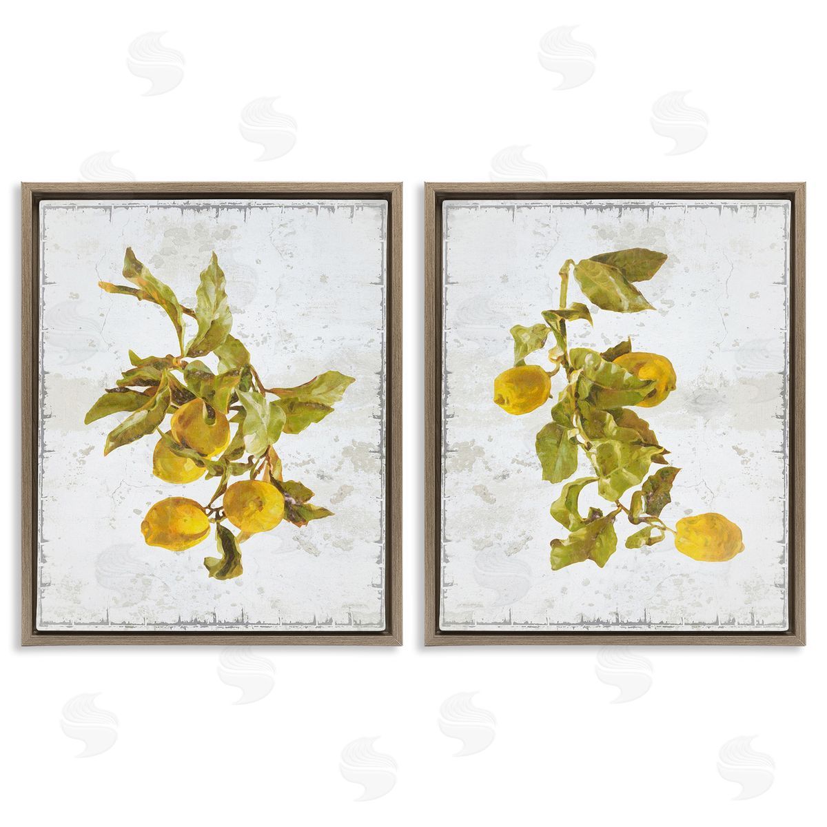 Graffitee Studios Rustic Lemons & Leaves Brown Floating Frame Canvas Wall Art Print