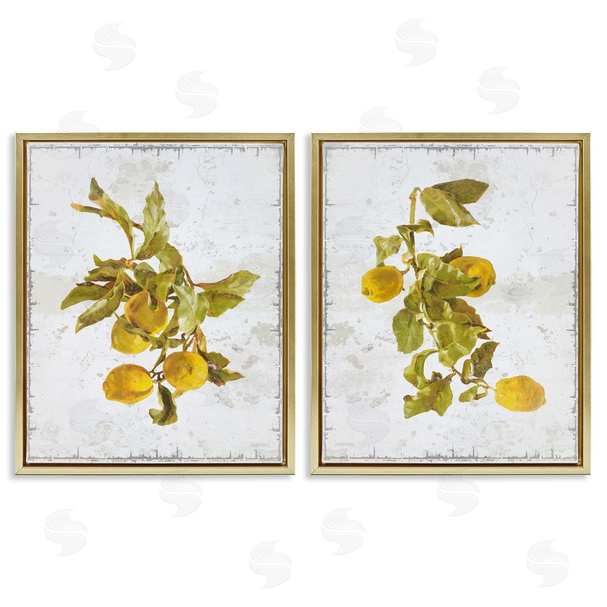 Graffitee Studios Rustic Lemons & Leaves Gold Floating Frame Canvas Wall Art Print
