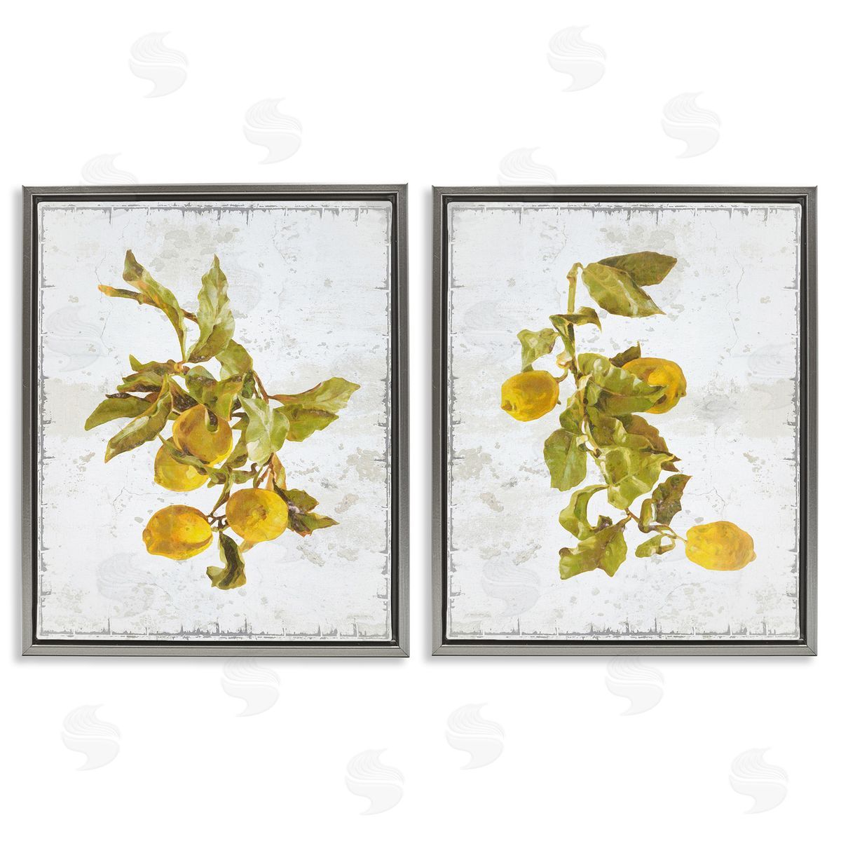 Graffitee Studios Rustic Lemons & Leaves Gray Floating Frame Canvas Wall Art Print
