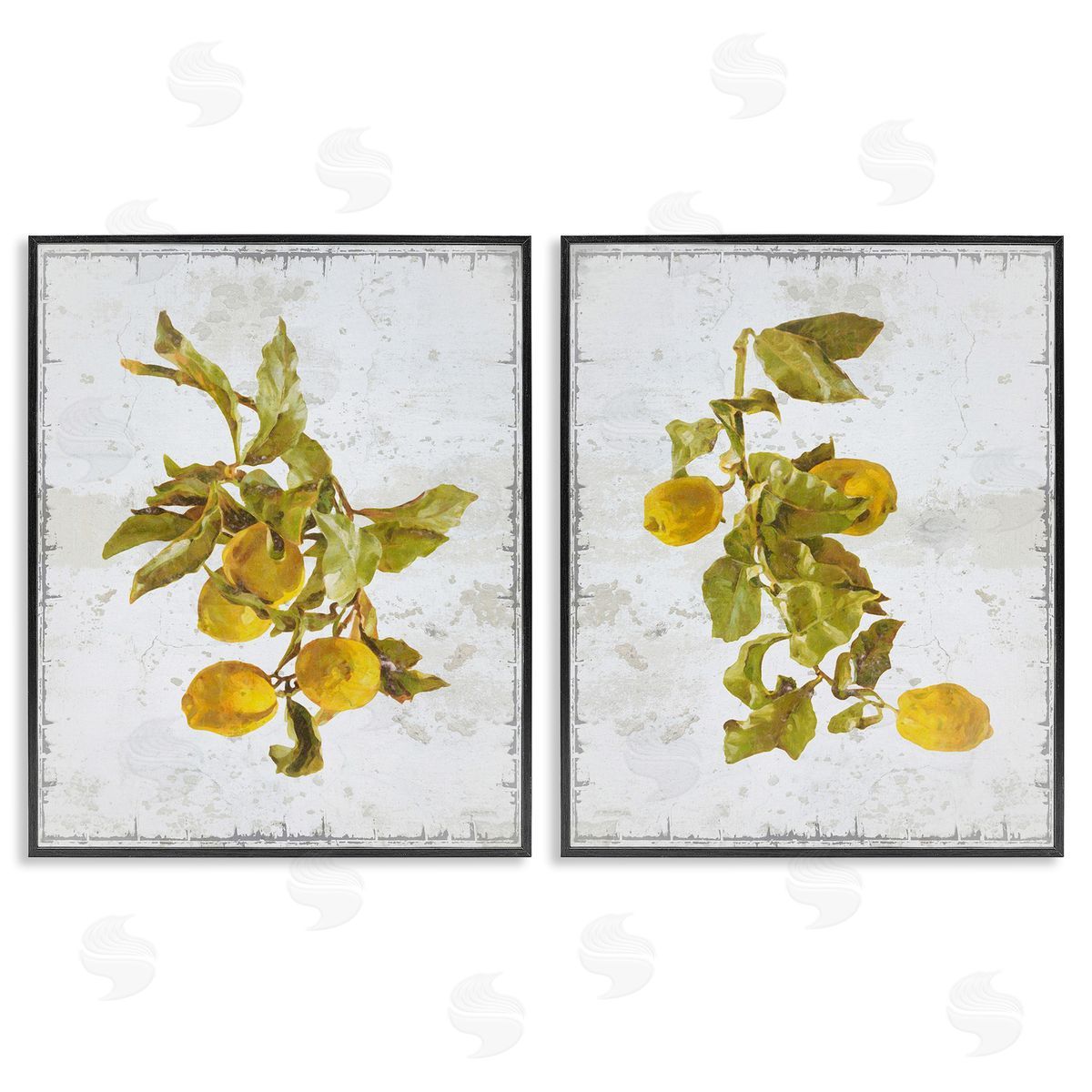 Graffitee Studios Rustic Lemons & Leaves Black Framed Giclee Wall Art Print
