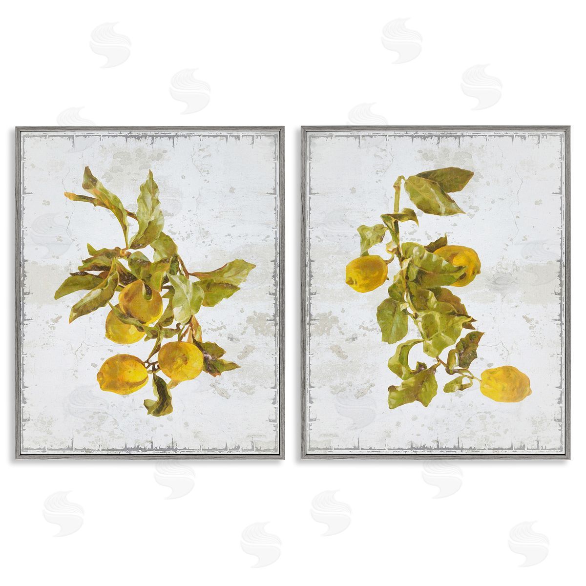 Graffitee Studios Rustic Lemons & Leaves Gray Framed Giclee Wall Art Print