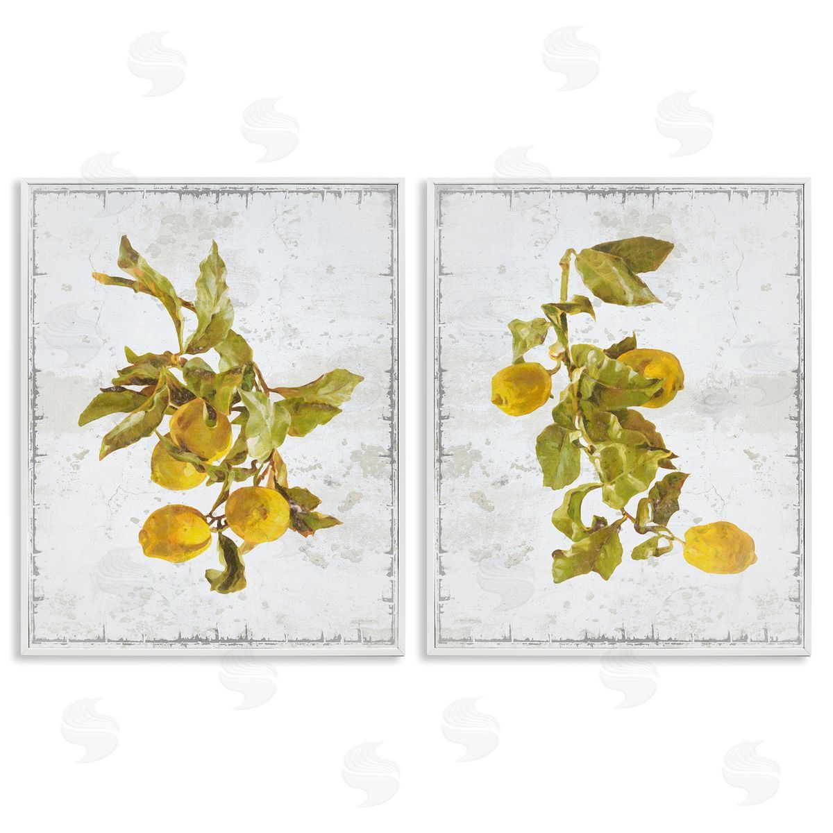 Graffitee Studios Rustic Lemons & Leaves White Framed Giclee Wall Art Print