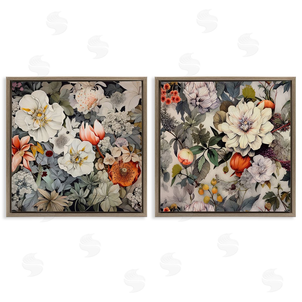 Lazar Studio Vintage Blooms Arrangement Brown Floating Frame Canvas Wall Art Print