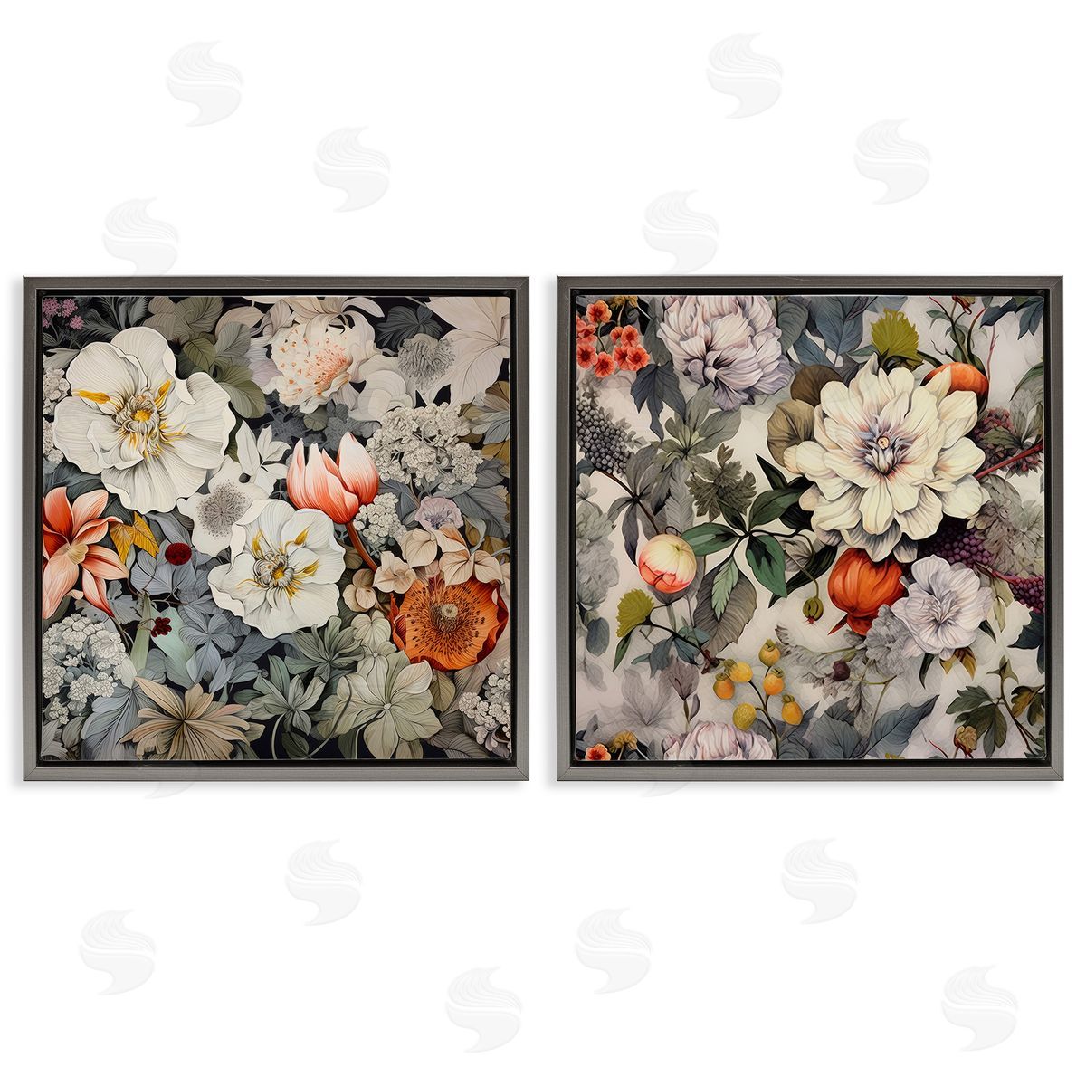 Lazar Studio Vintage Blooms Arrangement Gray Floating Frame Canvas Wall Art Print