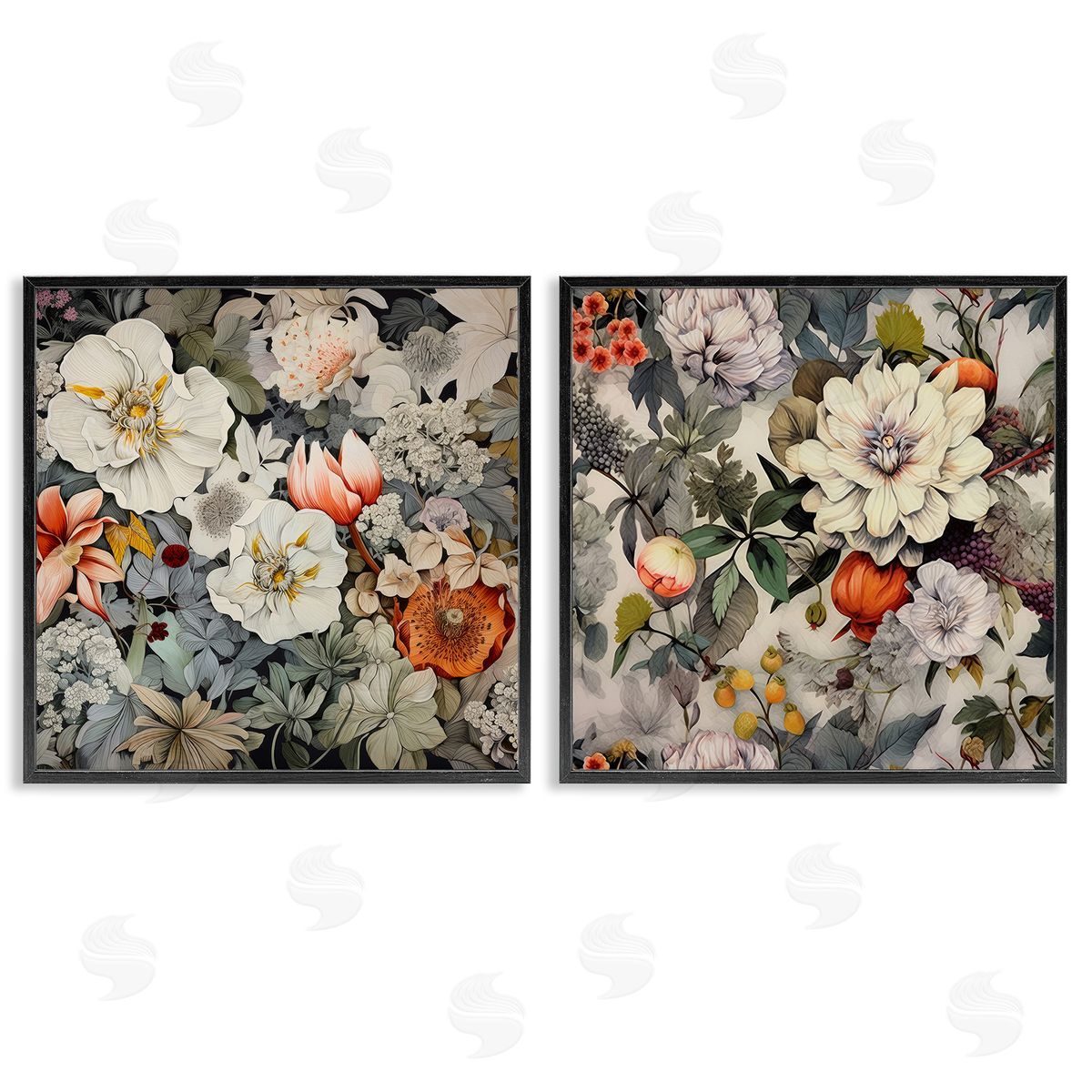 Lazar Studio Vintage Blooms Arrangement Black Framed Giclee Wall Art Print