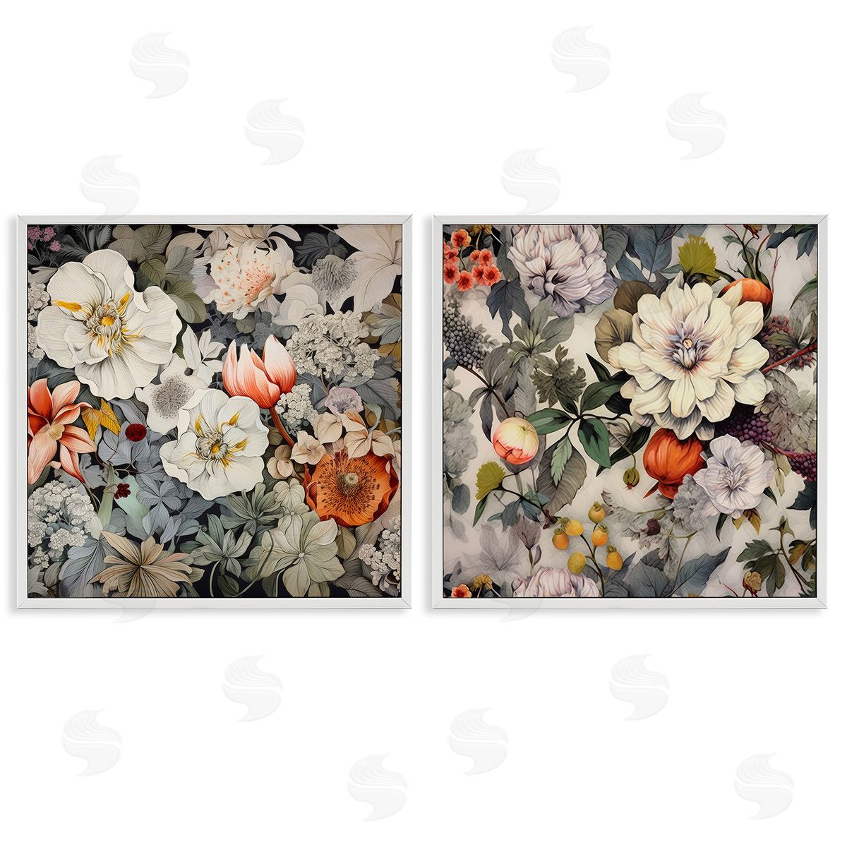 Lazar Studio Vintage Blooms Arrangement White Framed Giclee Wall Art Print