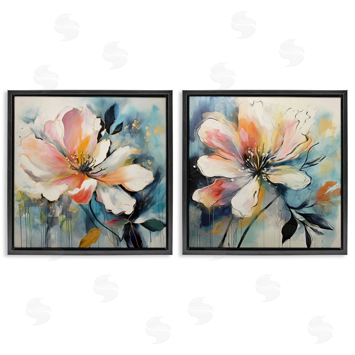 Lazar Studio Modern Dripping Blooms Black Floating Frame Canvas Wall Art Print