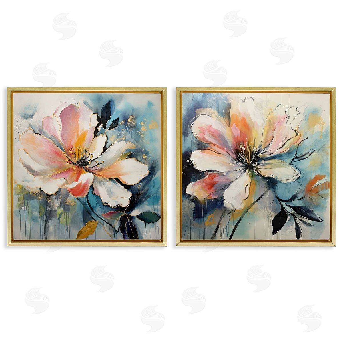 Lazar Studio Modern Dripping Blooms Gold Floating Frame Canvas Wall Art Print