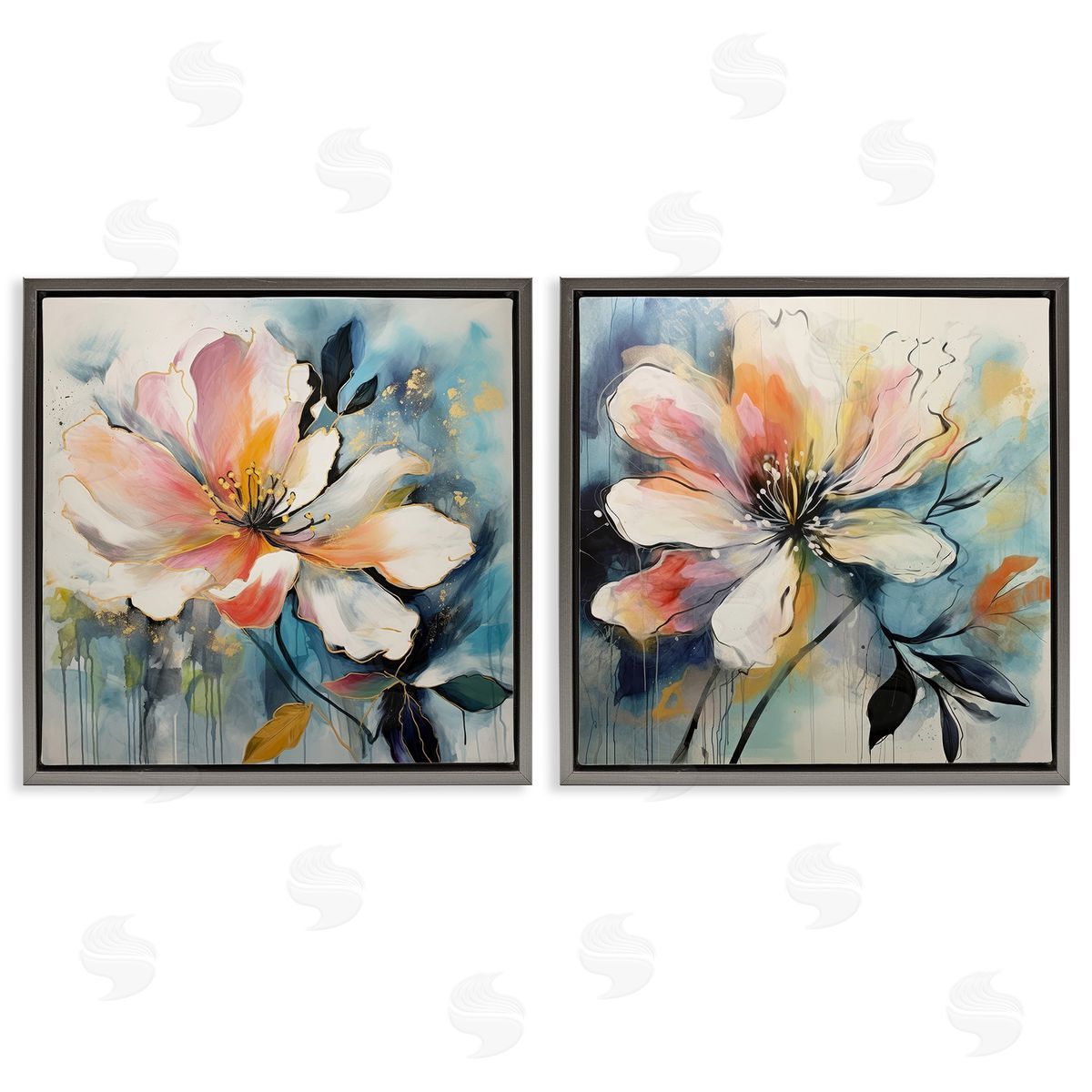 Lazar Studio Modern Dripping Blooms Gray Floating Frame Canvas Wall Art Print