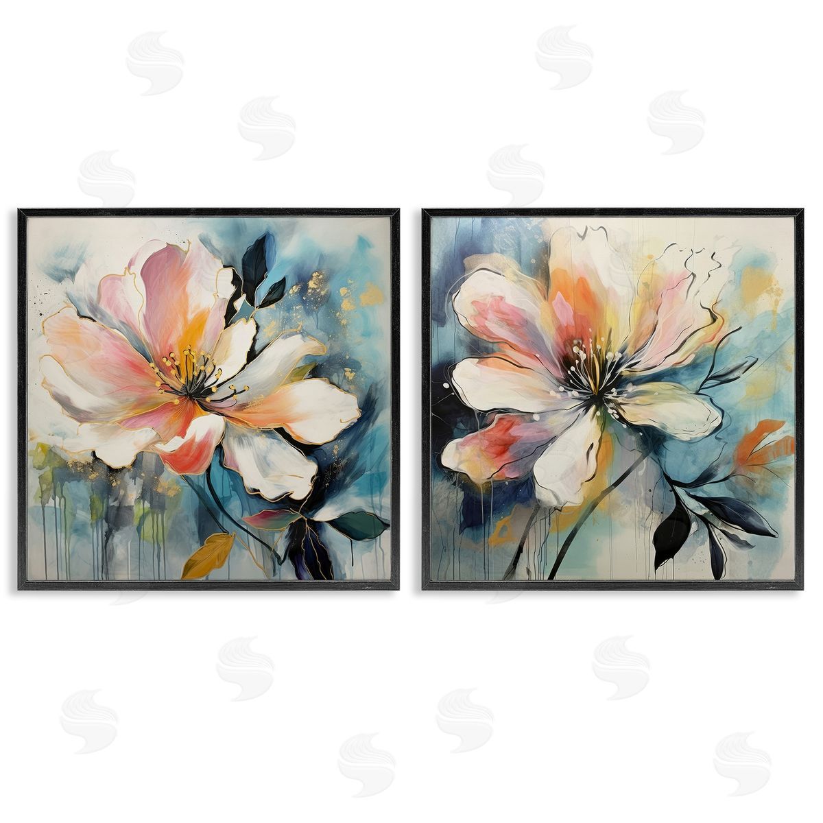 Lazar Studio Modern Dripping Blooms Black Framed Giclee Wall Art Print