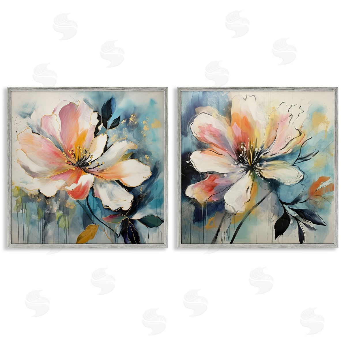 Lazar Studio Modern Dripping Blooms Gray Framed Giclee Wall Art Print