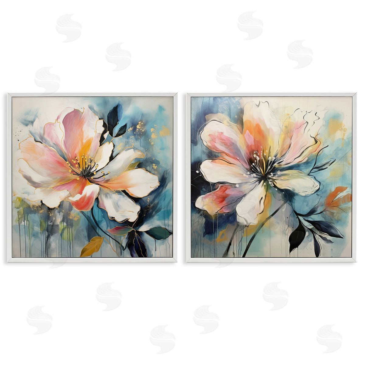 Lazar Studio Modern Dripping Blooms White Framed Giclee Wall Art Print