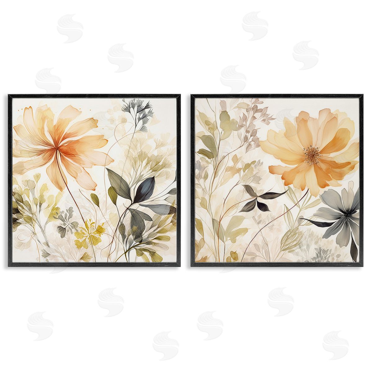 Lazar Studio Muted Cottage Flowers Black Framed Giclee Wall Art Print