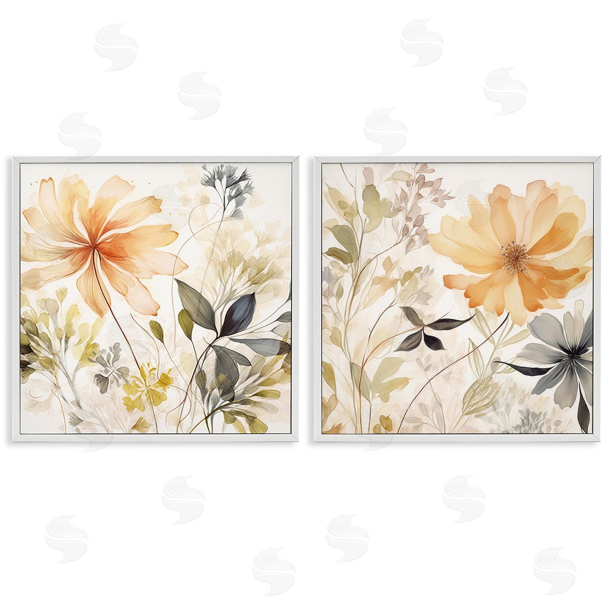 Lazar Studio Muted Cottage Flowers White Framed Giclee Wall Art Print