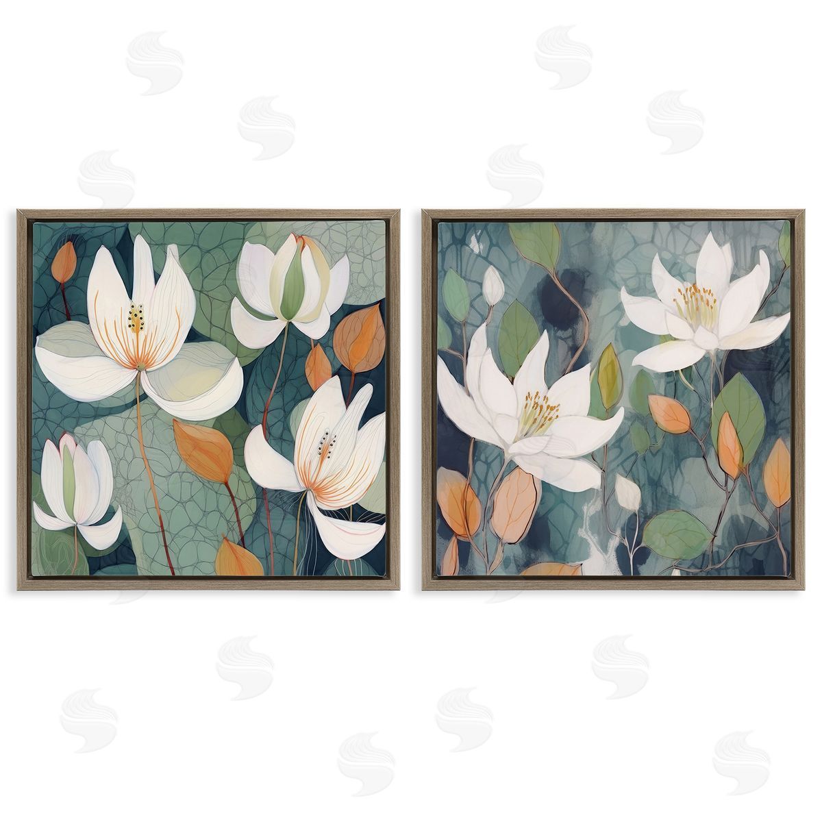 Lazar Studio Patterned Iris Blooms Brown Floating Frame Canvas Wall Art Print