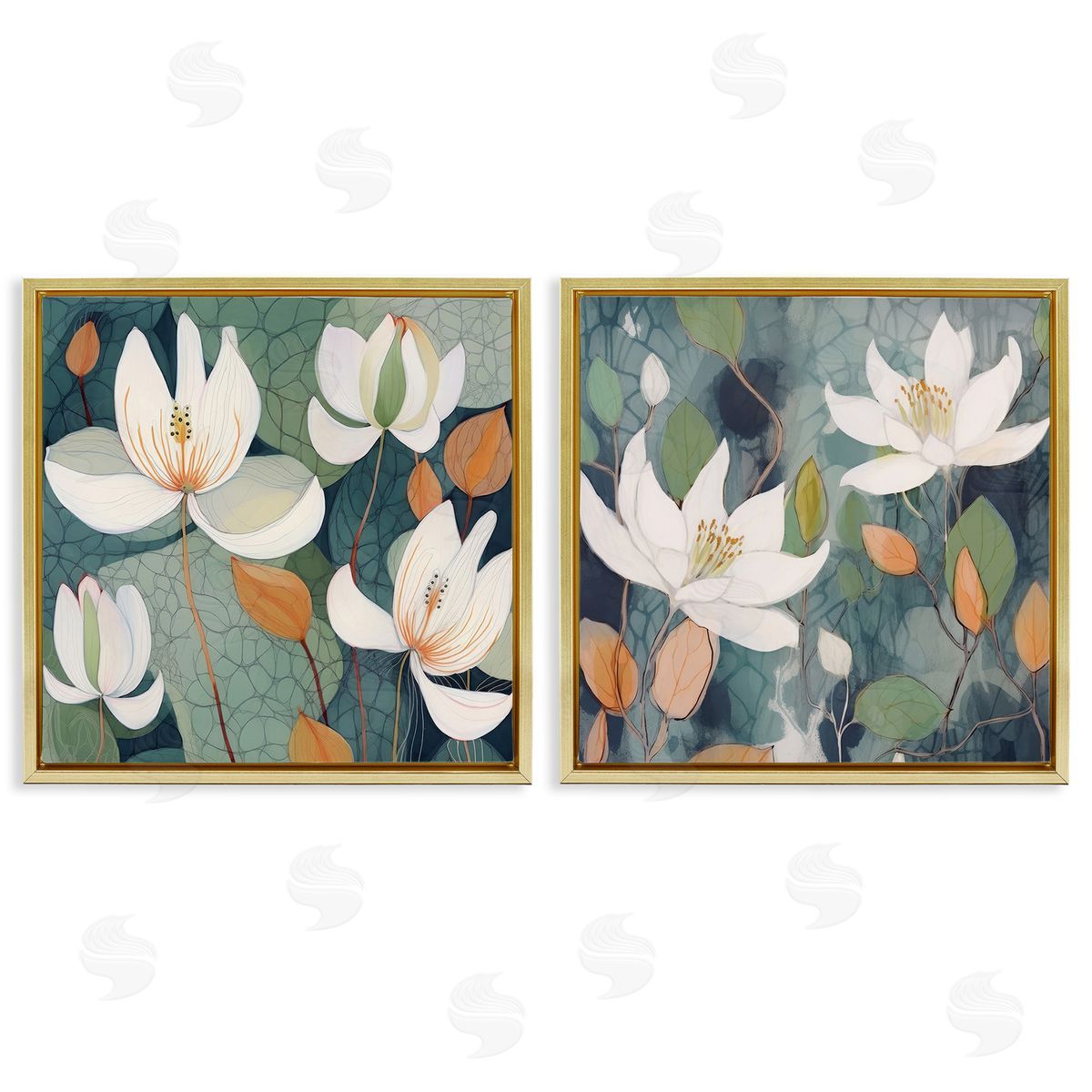 Lazar Studio Patterned Iris Blooms Gold Floating Frame Canvas Wall Art Print
