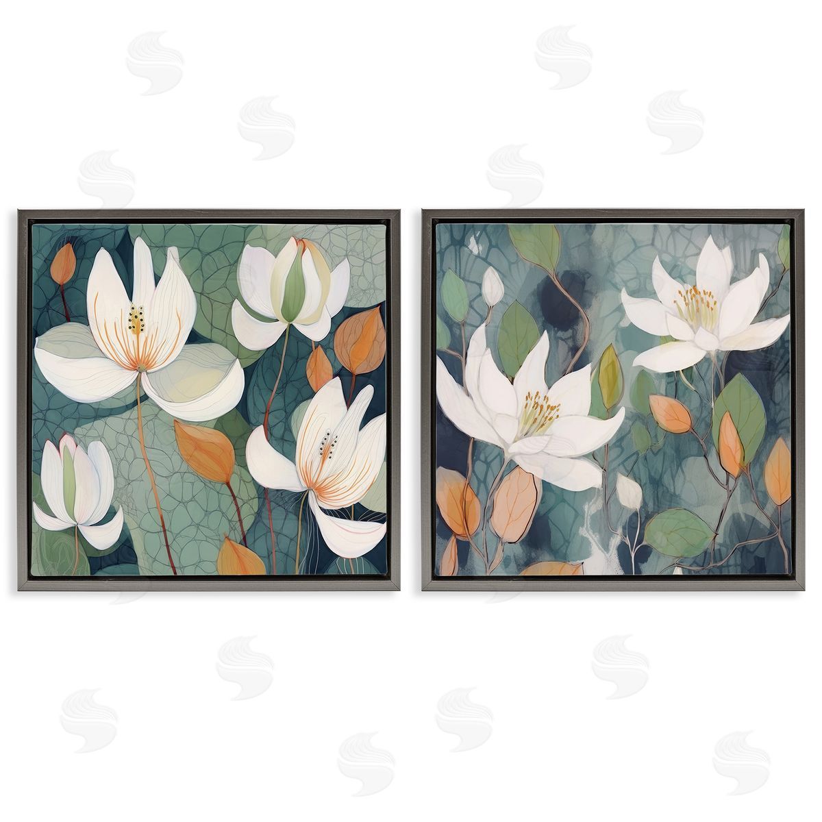 Lazar Studio Patterned Iris Blooms Gray Floating Frame Canvas Wall Art Print