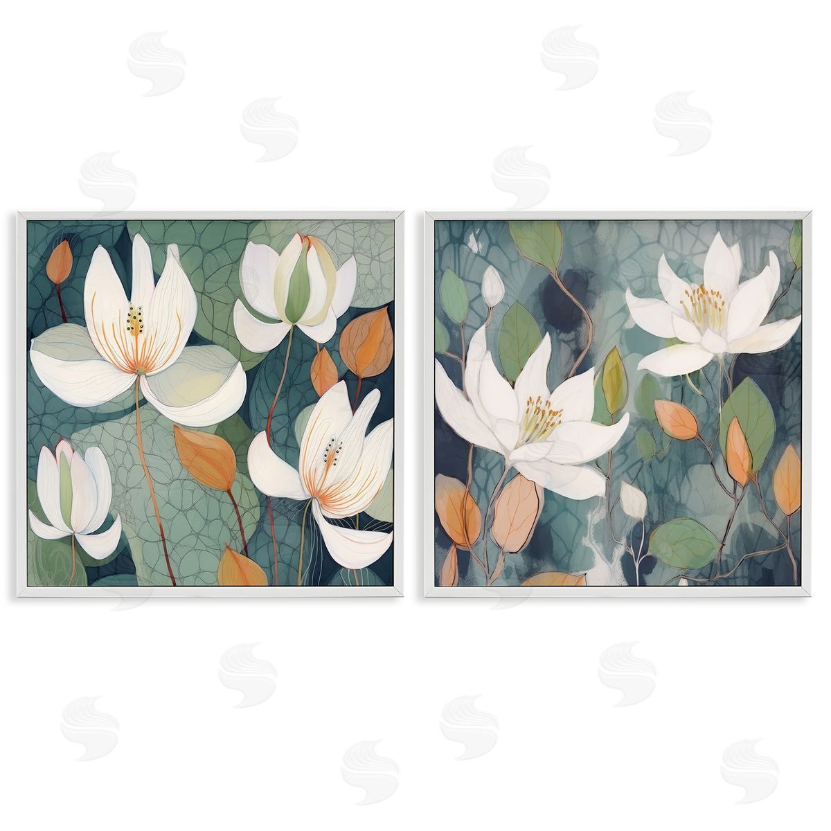 Lazar Studio Patterned Iris Blooms White Framed Giclee Wall Art Print