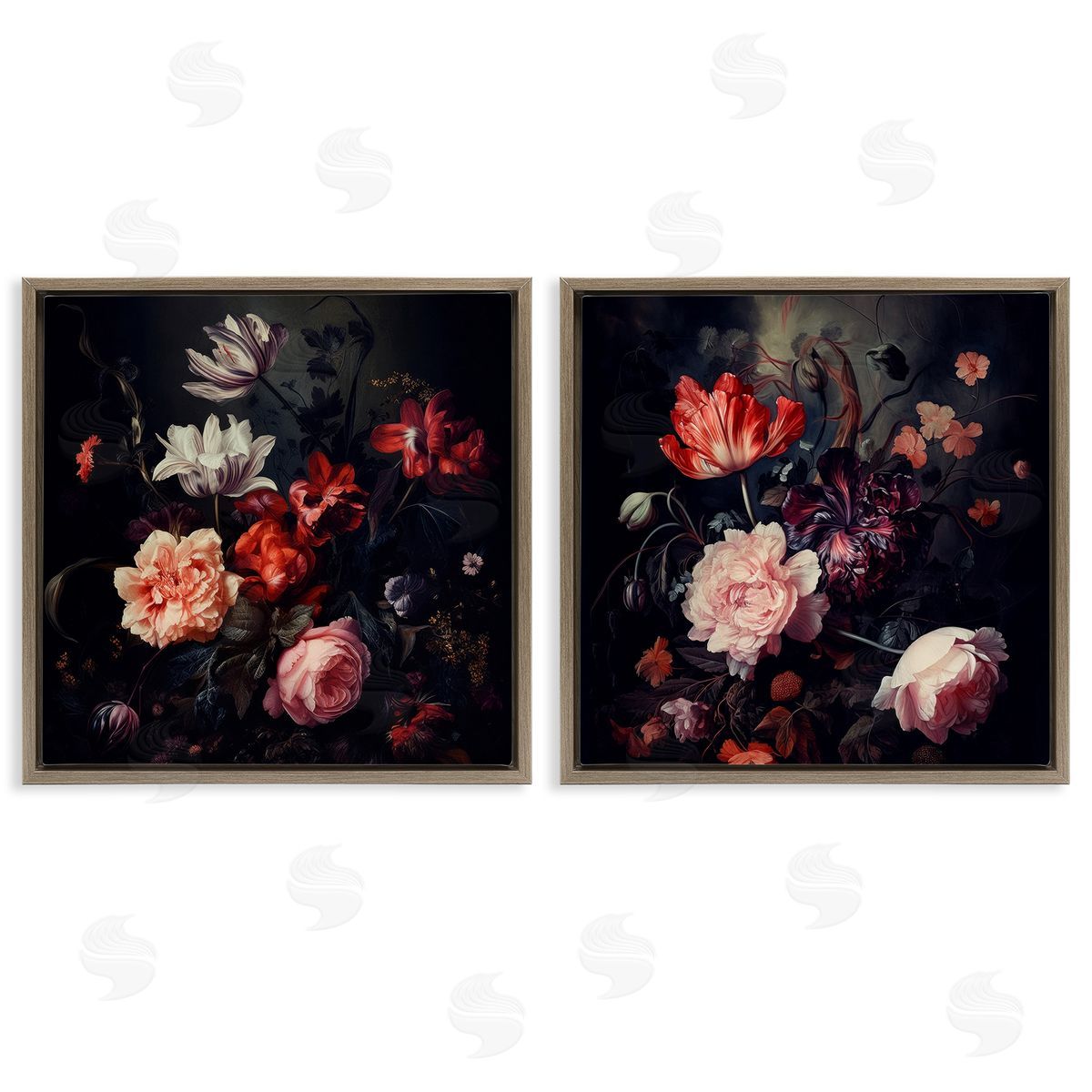 Lazar Studio Vintage Bouquet on Black Brown Floating Frame Canvas Wall Art Print