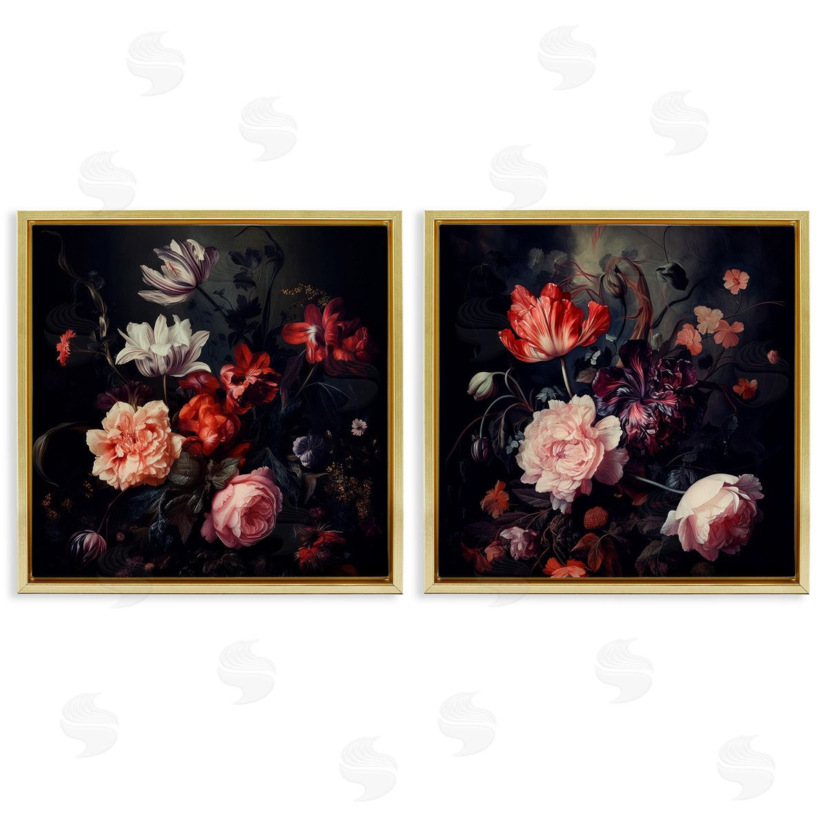 Lazar Studio Vintage Bouquet on Black Gold Floating Frame Canvas Wall Art Print