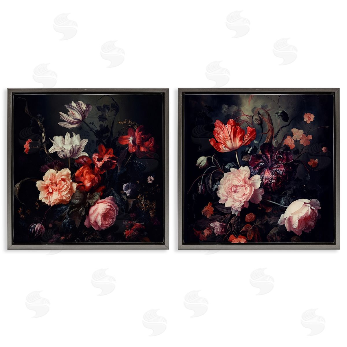 Lazar Studio Vintage Bouquet on Black Gray Floating Frame Canvas Wall Art Print