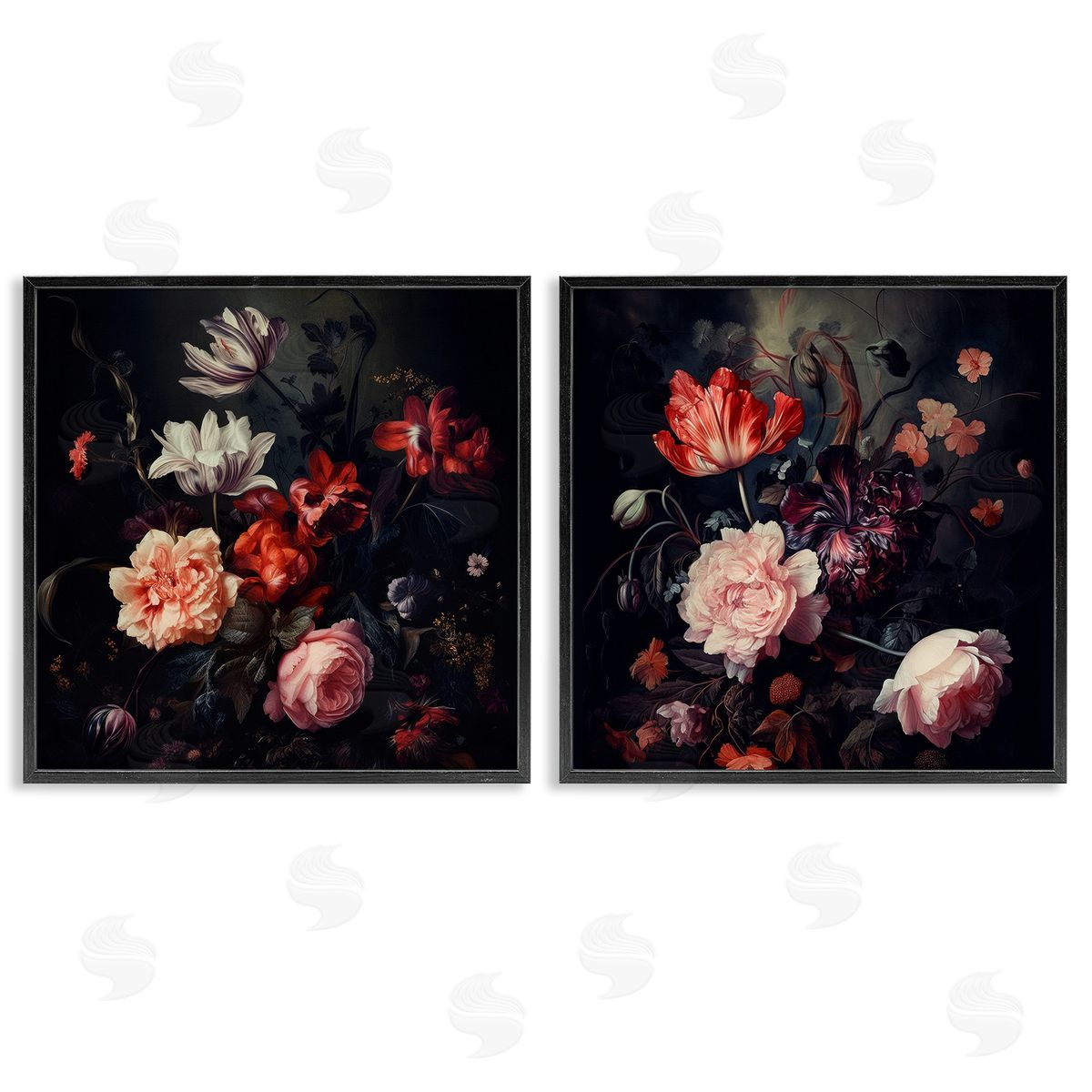 Lazar Studio Vintage Bouquet on Black Black Framed Giclee Wall Art Print