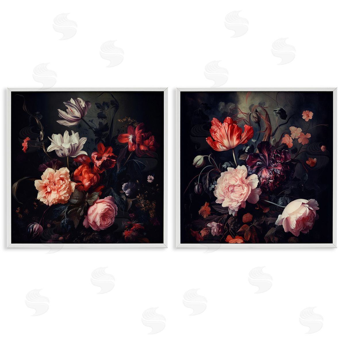 Lazar Studio Vintage Bouquet on Black White Framed Giclee Wall Art Print