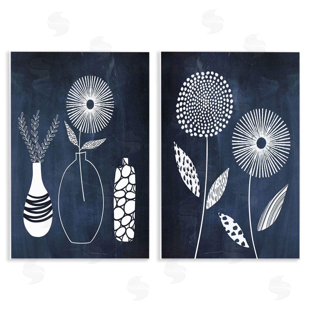 Lisa Nohren Structured Flowers on Blue Wooden Wall Plaque Art Print